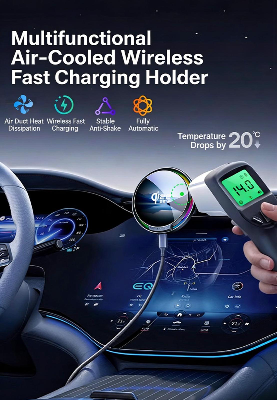 F100/S6 Magnetic Car Phone Holder with 15W Wireless Fast Charging and Cooling