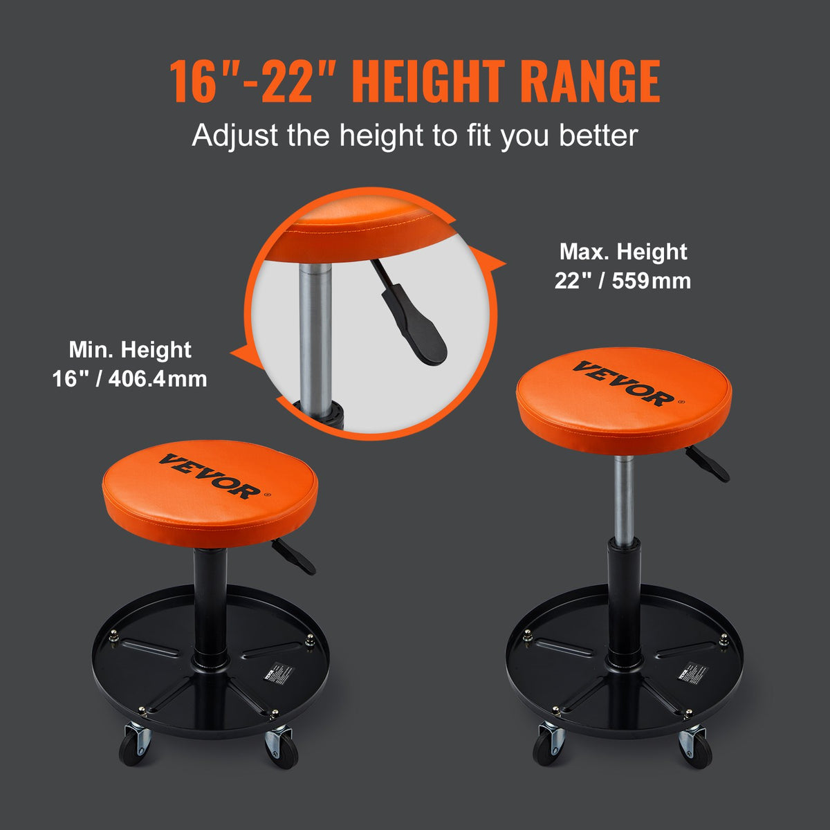 VEVOR Rolling Pneumatic Mechanic's Chair with Adjustable Height and Tool Tray