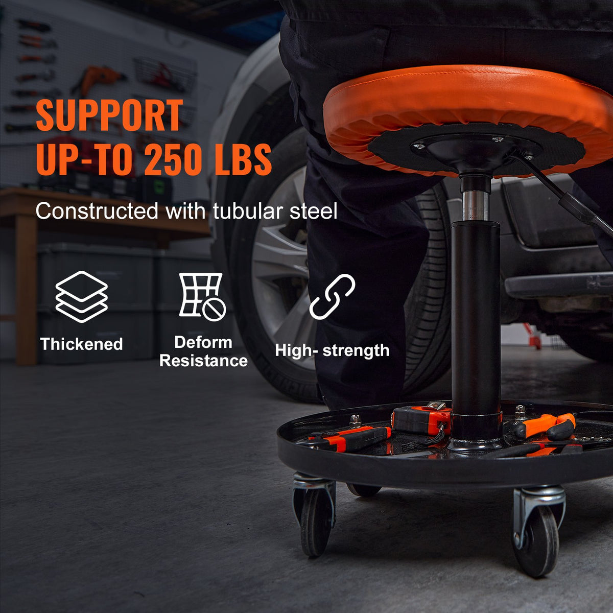 VEVOR Rolling Pneumatic Mechanic's Chair with Adjustable Height and Tool Tray