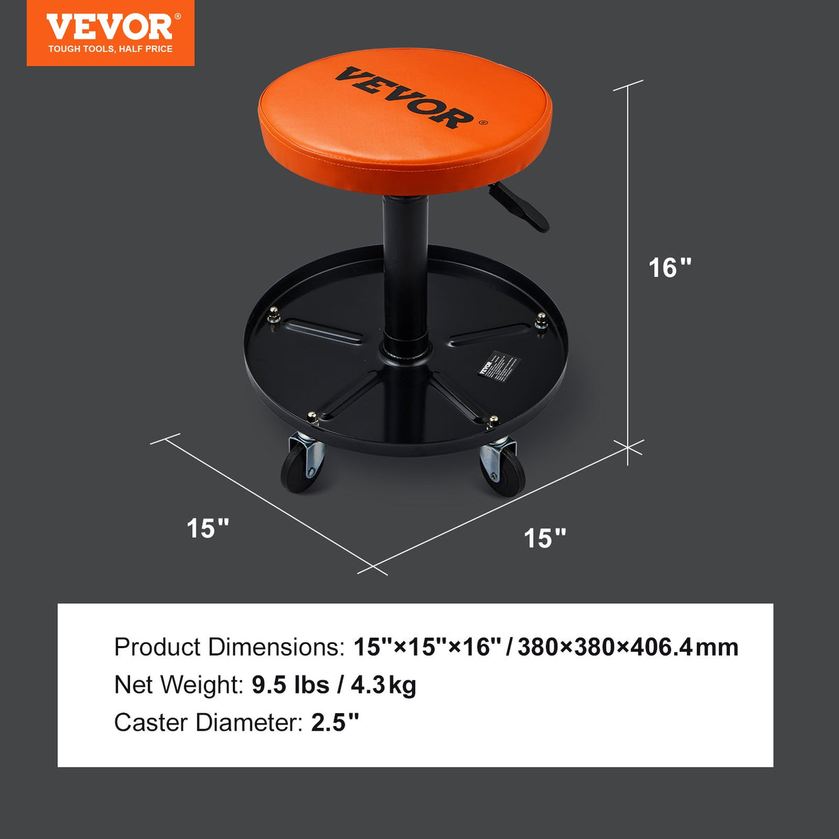 VEVOR Rolling Pneumatic Mechanic's Chair with Adjustable Height and Tool Tray