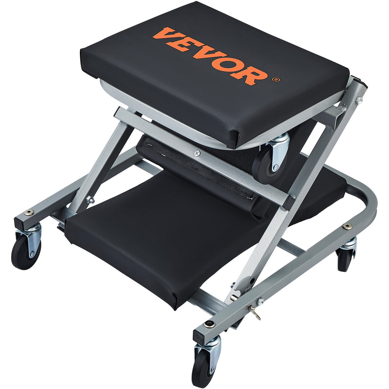 VEVOR Z-veida 2 vienā saliekama auto remonta guļamplatforma un sēdeklis, zema profila mehāniķa platforma ar 6 riteņiem, 136 kg, melna