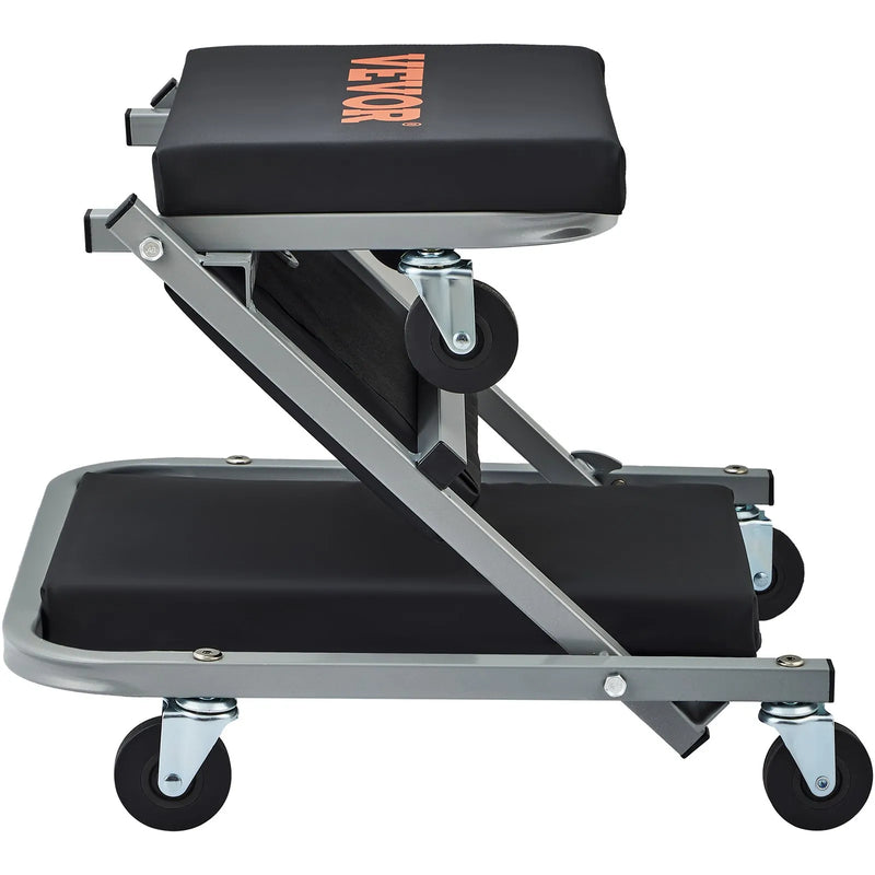 VEVOR Z-veida 2 vienā saliekama auto remonta guļamplatforma un sēdeklis, zema profila mehāniķa platforma ar 6 riteņiem, 136 kg, melna