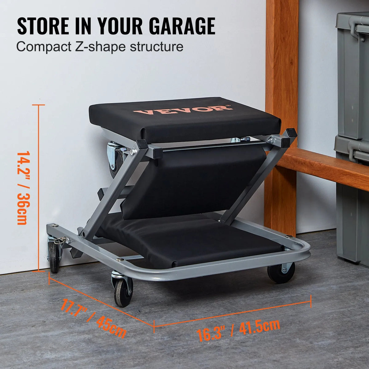 VEVOR Z-veida 2 vienā saliekama auto remonta guļamplatforma un sēdeklis, zema profila mehāniķa platforma ar 6 riteņiem, 136 kg, melna