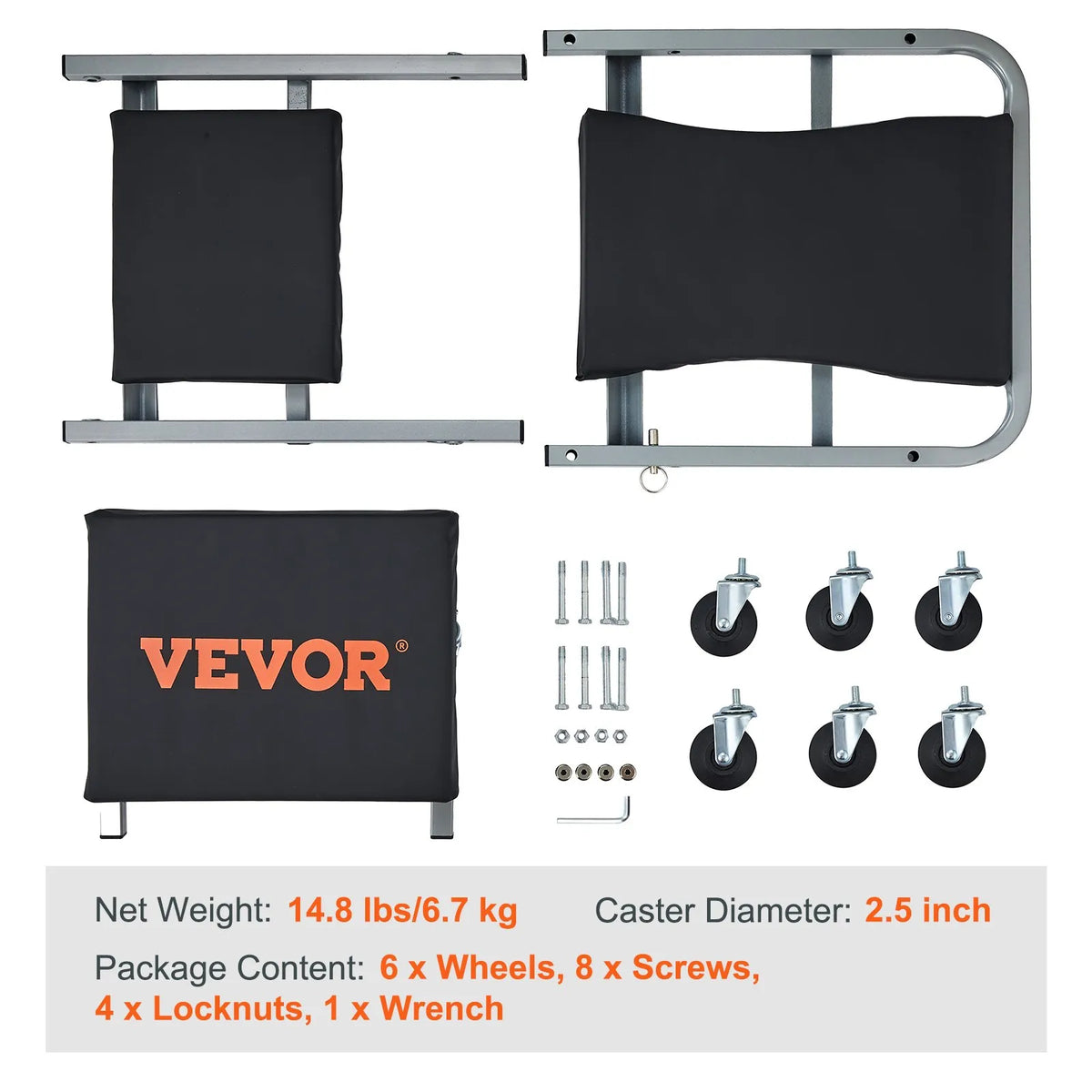 VEVOR Z-veida 2 vienā saliekama auto remonta guļamplatforma un sēdeklis, zema profila mehāniķa platforma ar 6 riteņiem, 136 kg, melna