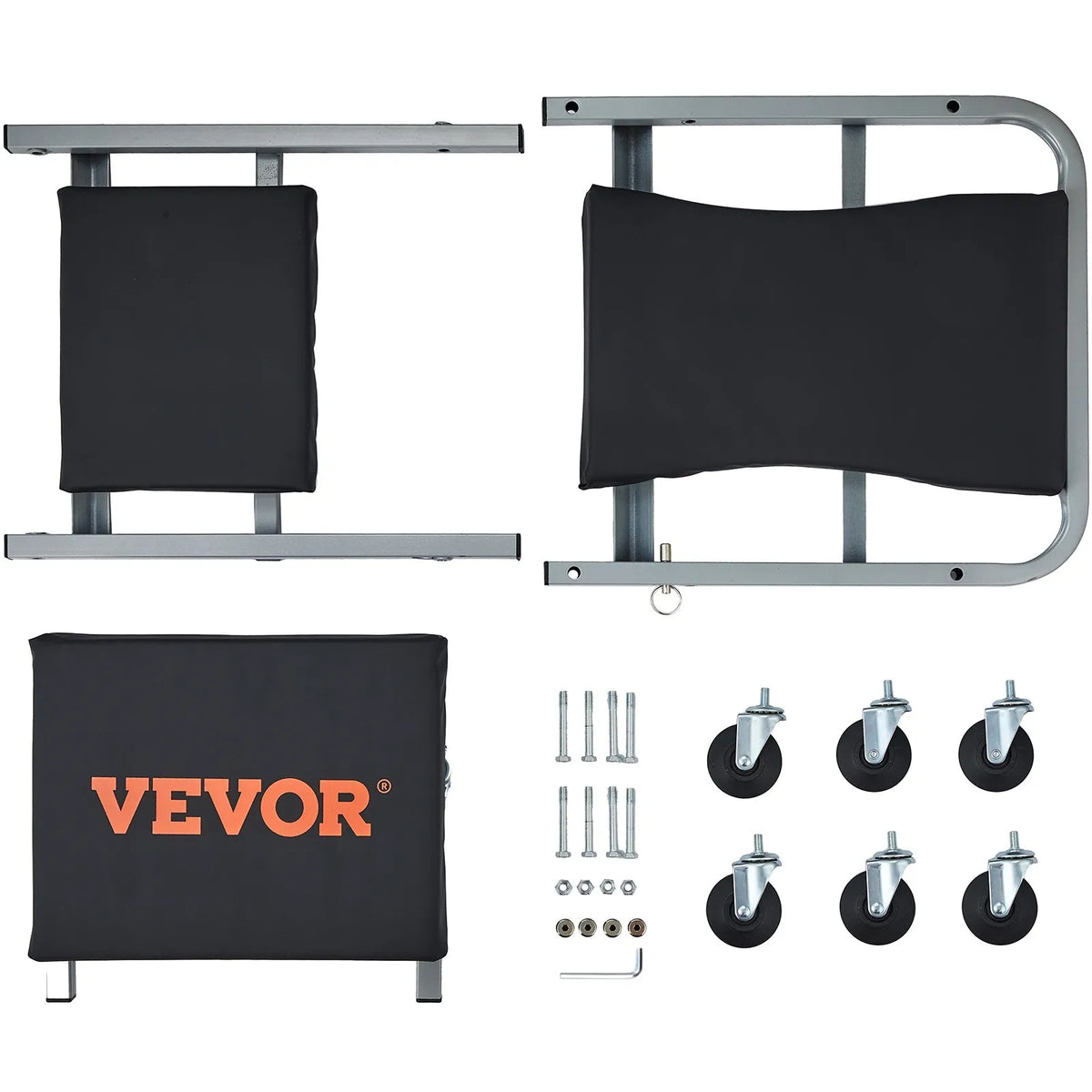 VEVOR Z-veida 2 vienā saliekama auto remonta guļamplatforma un sēdeklis, zema profila mehāniķa platforma ar 6 riteņiem, 136 kg, melna