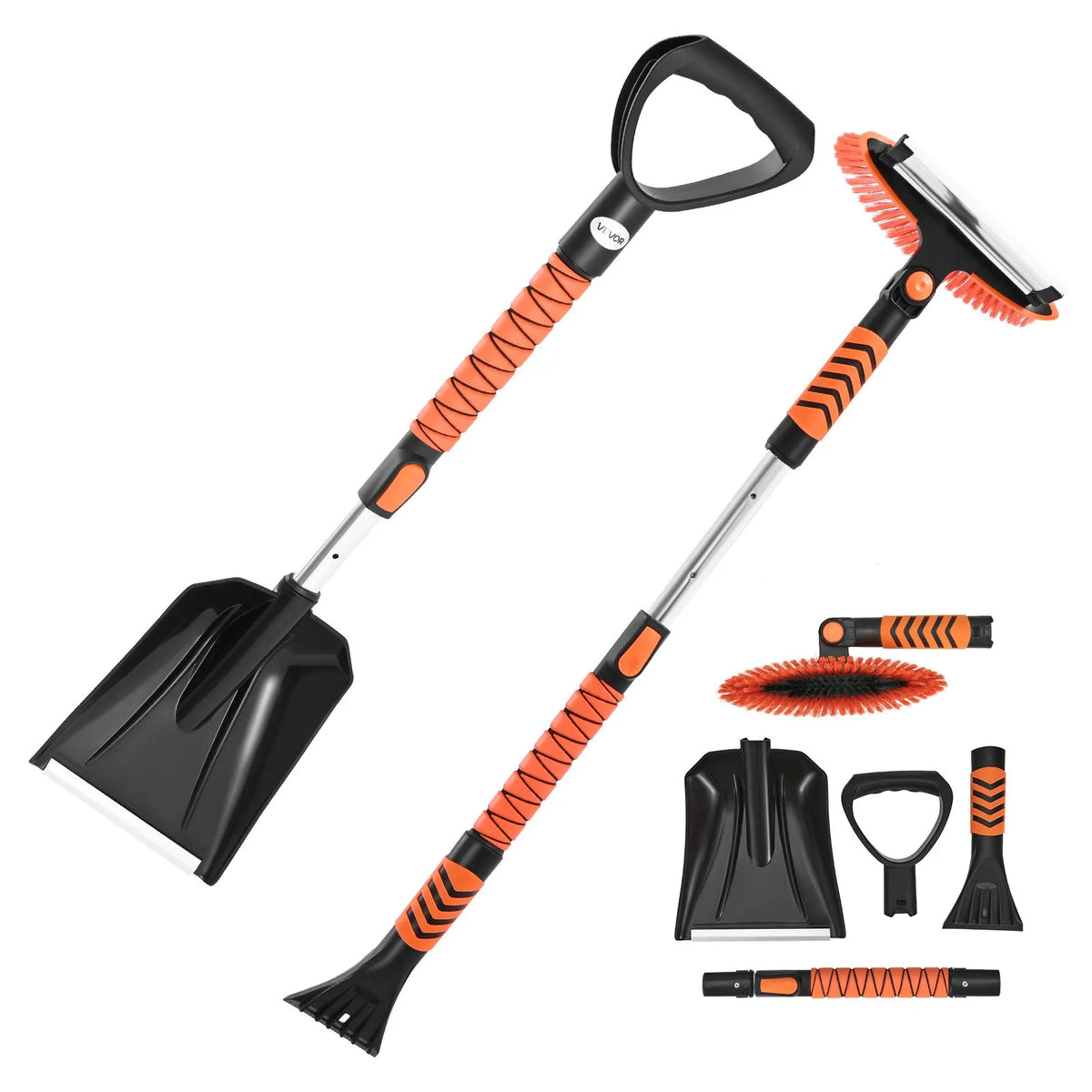 VEVOR Extendable 107 cm Snow Removal Tool with 180° Rotating Brush Head, Non-Slip Handle and Ice Scraper, Suitable for Cars, Vans and SUVs