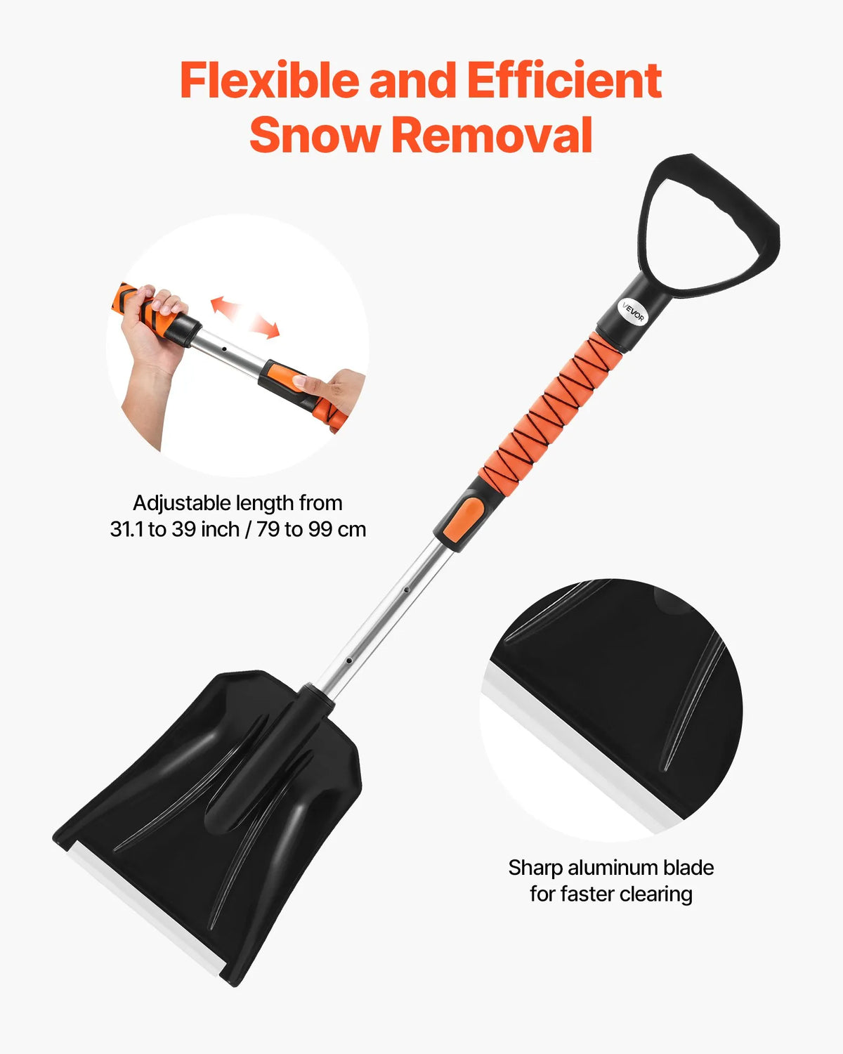 VEVOR Extendable 107 cm Snow Removal Tool with 180° Rotating Brush Head, Non-Slip Handle and Ice Scraper, Suitable for Cars, Vans and SUVs