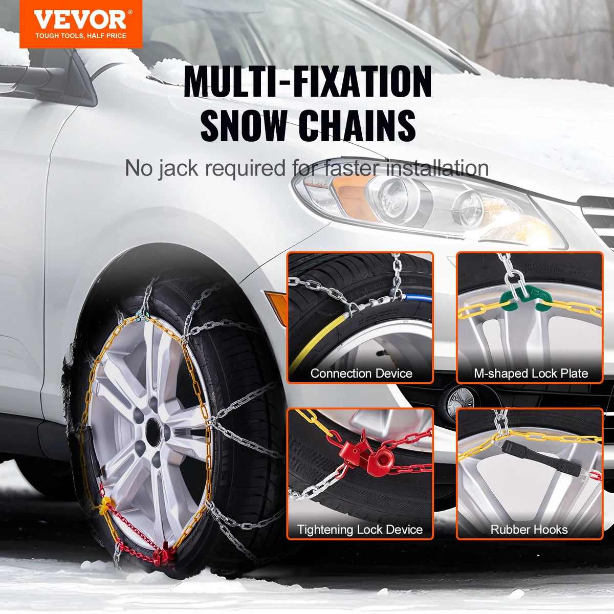 Snow chains, manganese steel, traction, tyres, silver, 2 pcs