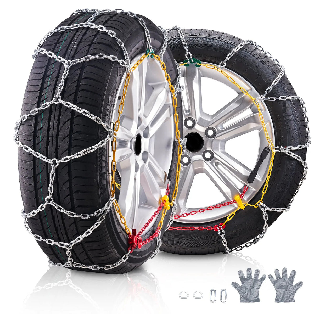 Snow chains, manganese steel, 2 pcs, traction, silver