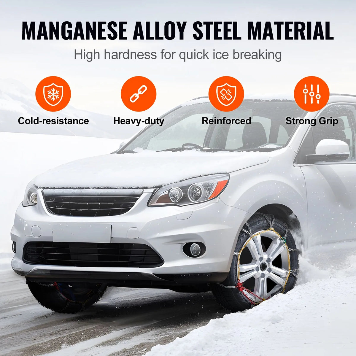 Snow chains, manganese alloy steel, 2 pcs, traction chains, silver