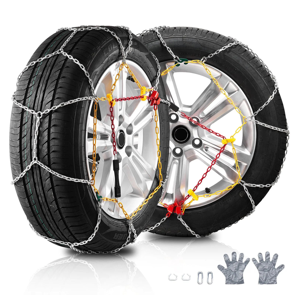 Snow chains, manganese steel, traction, silver, 2 pcs