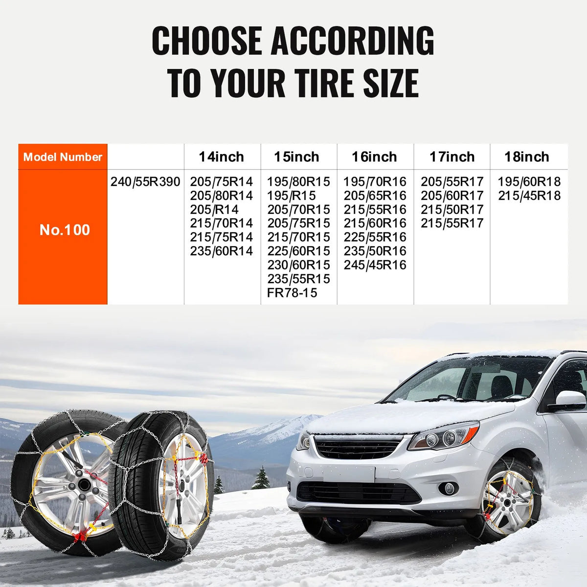 Snow chains, manganese steel, traction, silver, 2 pcs