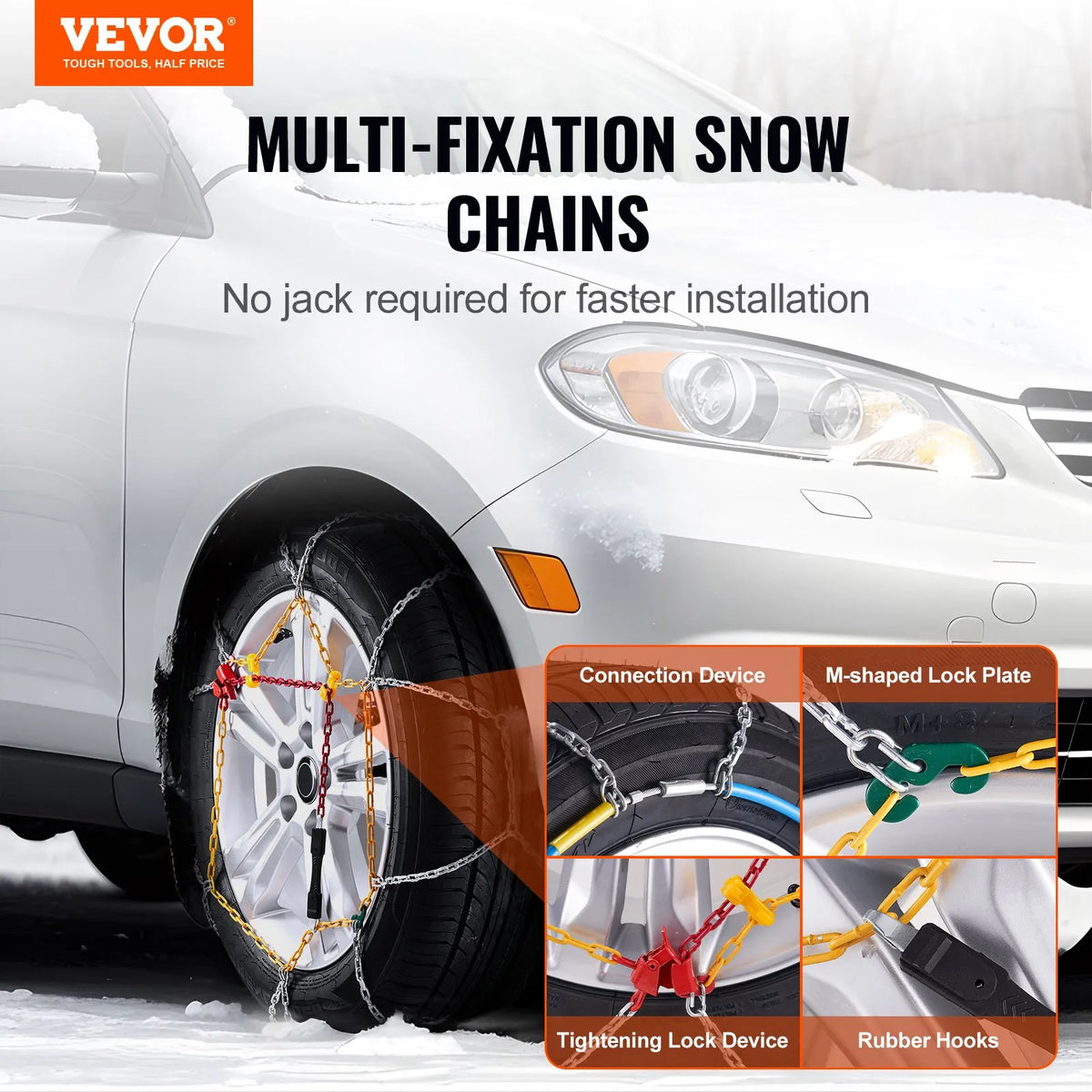 Snow Tyre Chains, Manganese Steel, Traction, Silver, 2 pcs VEVOR