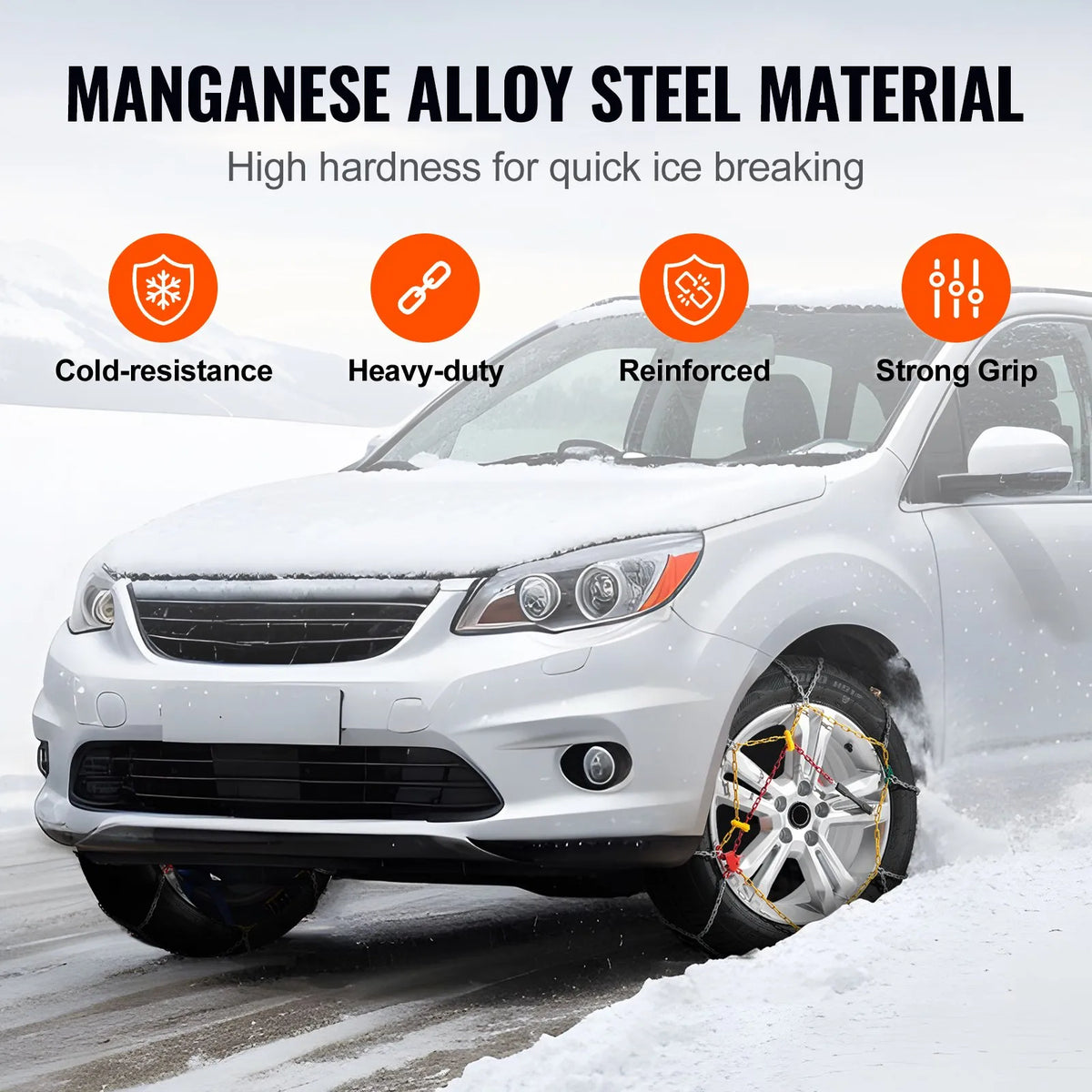 Snow Tyre Chains, Manganese Steel, Traction, Silver, 2 pcs VEVOR
