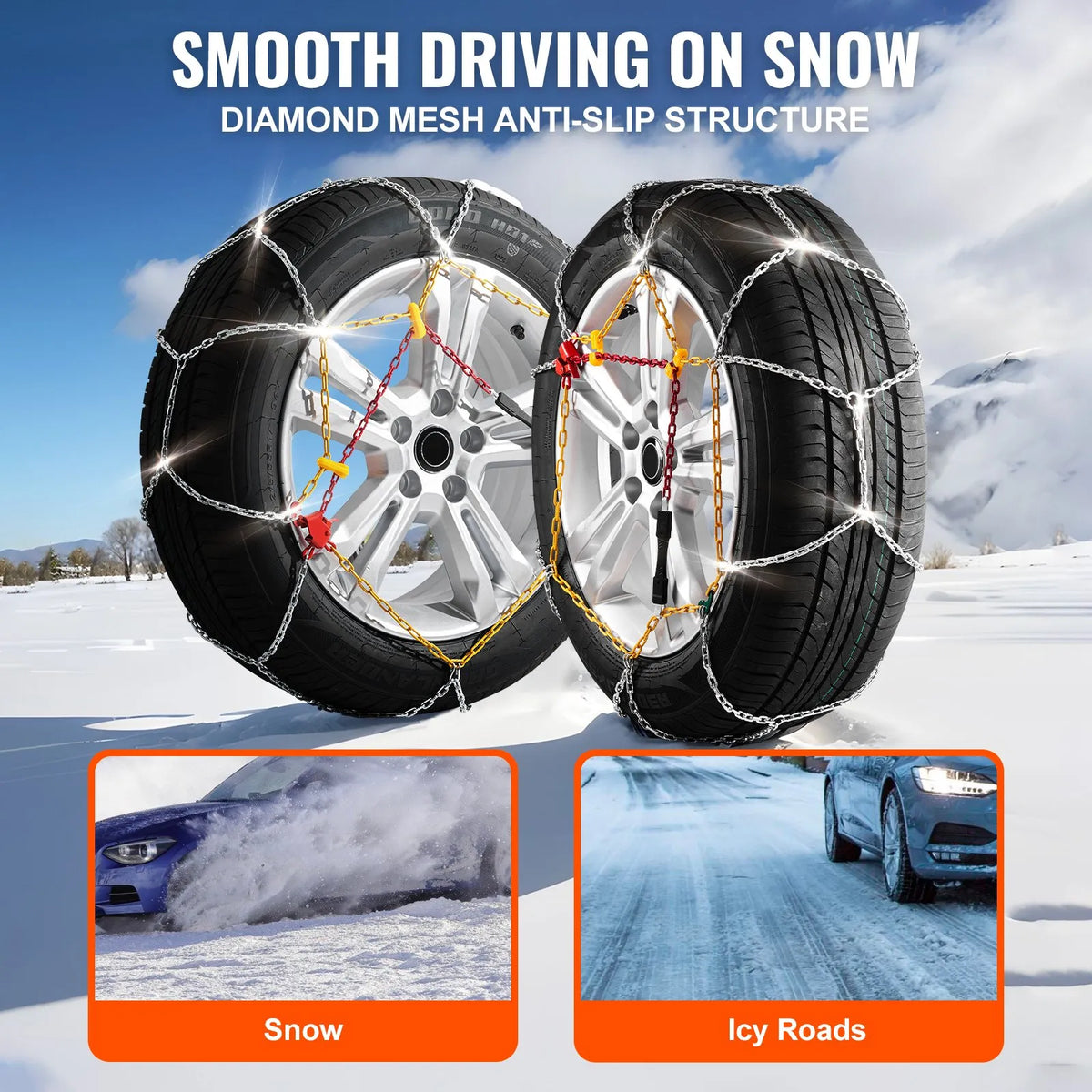 Snow Tyre Chains, Manganese Steel, Traction, Silver, 2 pcs VEVOR