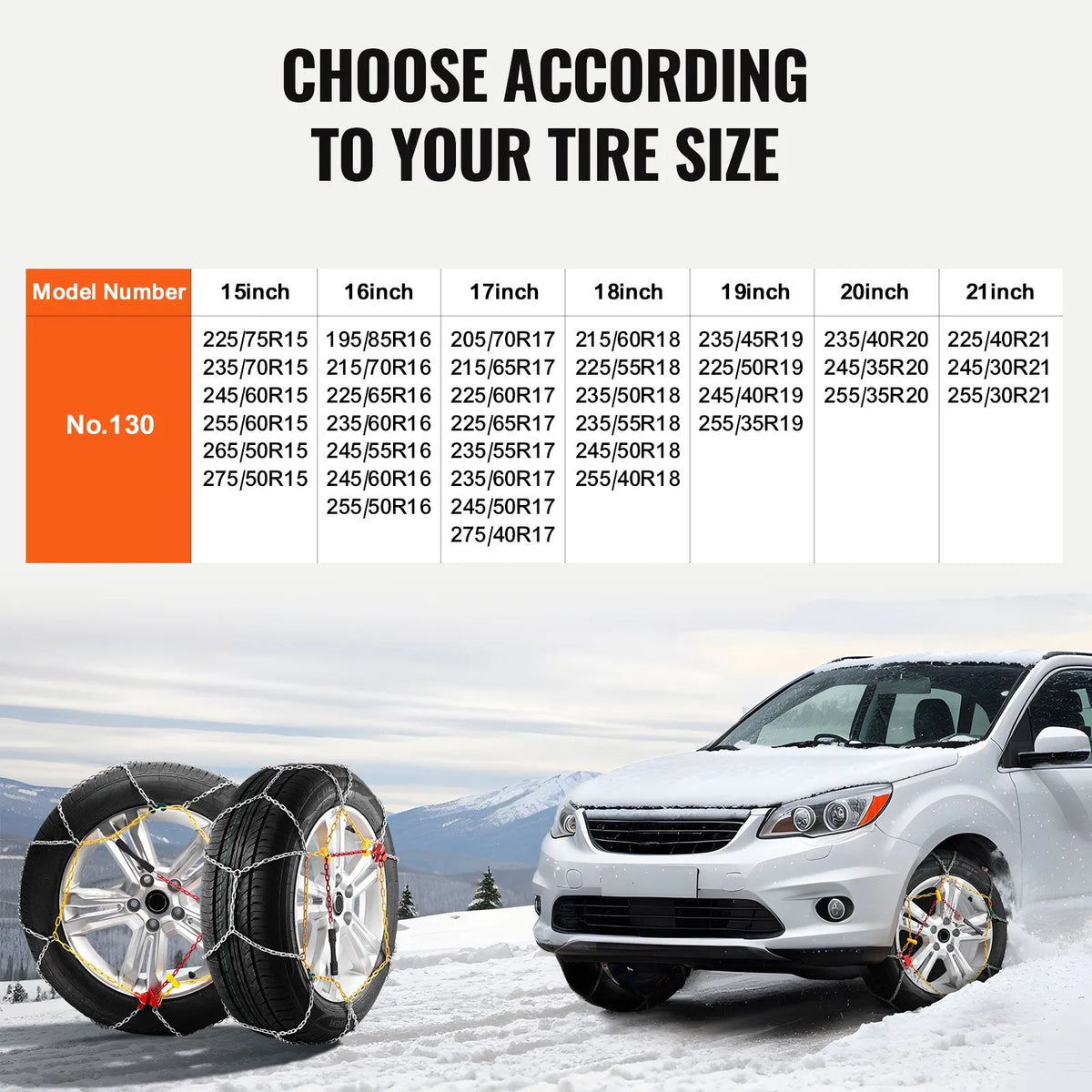 Snow Tyre Chains, Manganese Steel, Traction, Silver, 2 pcs VEVOR