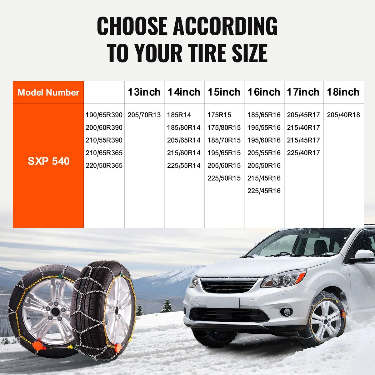 Snow chains, manganese steel, traction tyre chains, silver, set of 2