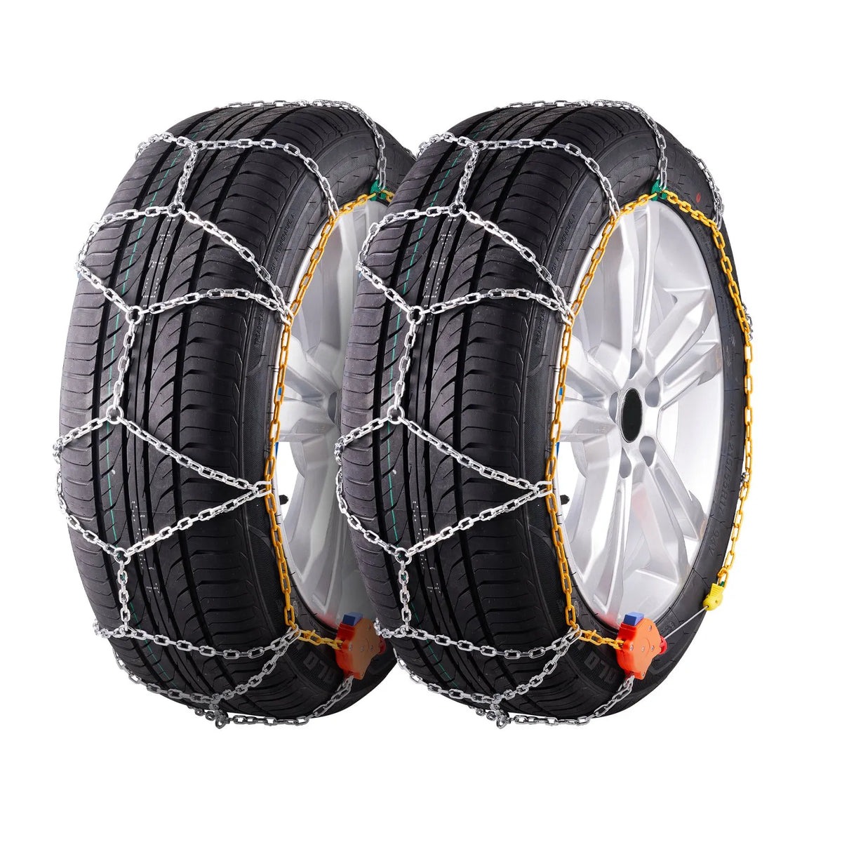 Snow chains, manganese steel, traction tyre chains, silver, set of 2