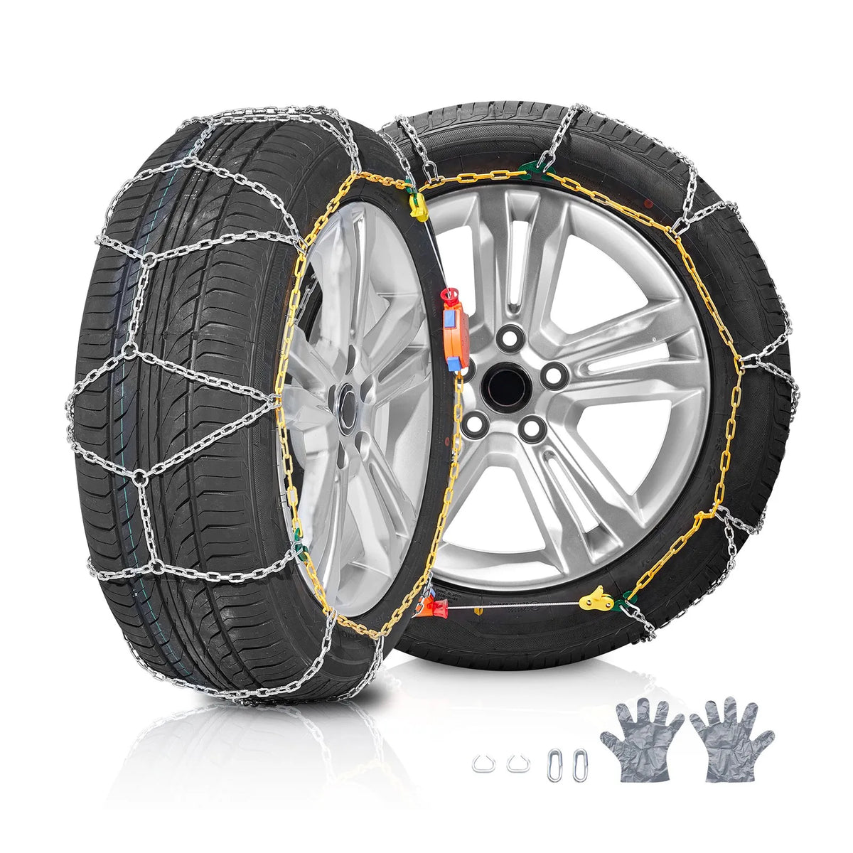 Snow chains, manganese steel, traction tyre chains, silver, 2 pcs set