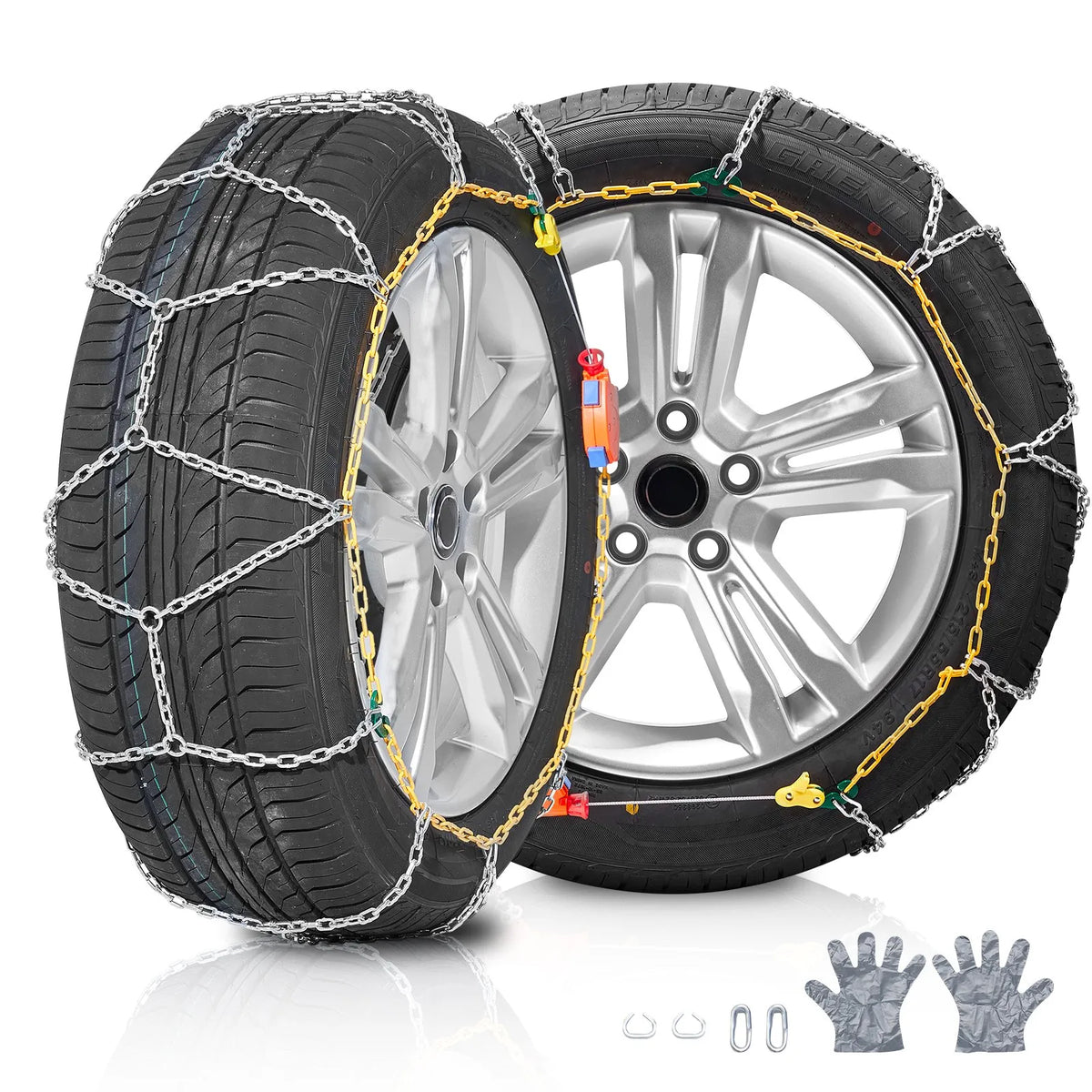 Snow chains, manganese steel, traction, tyres, silver, 2 pcs