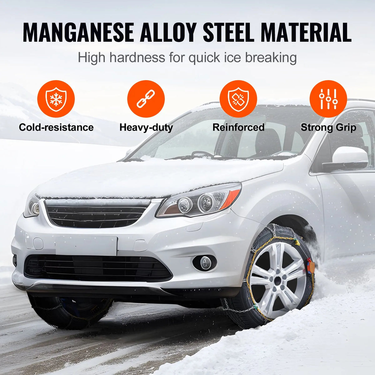 Snow chains, manganese steel, traction, tyres, silver, 2 pcs