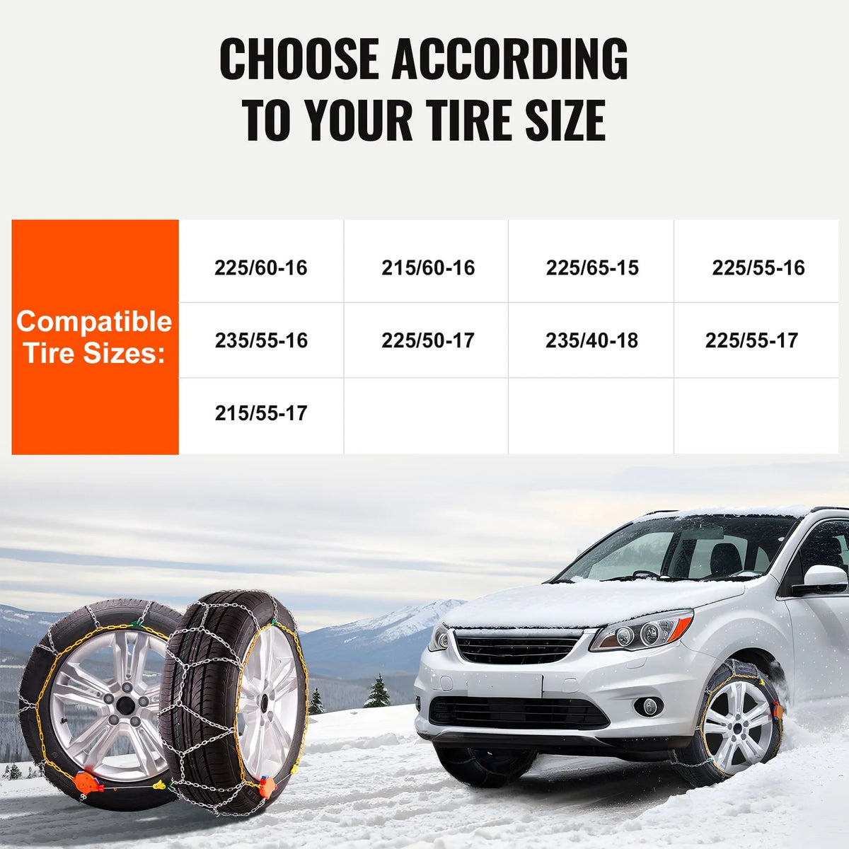 Snow chains, manganese steel, traction, tyres, silver, 2 pcs