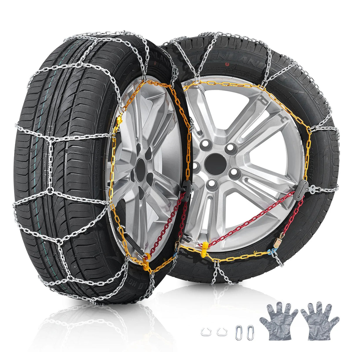 Snow chains, manganese steel, traction, silver, 2 pcs