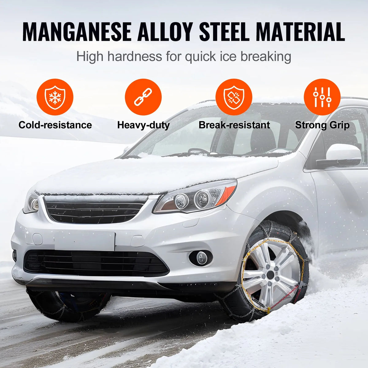 Snow chains, manganese steel, traction, silver, 2 pcs