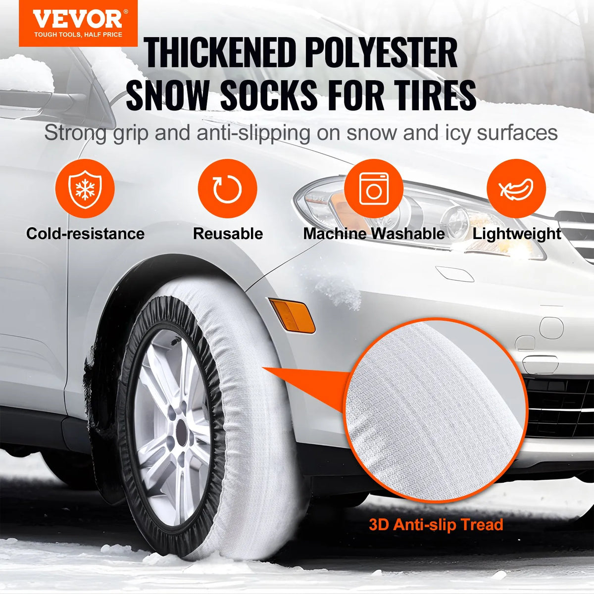 Snow socks, thickened, tyre traction covers, 2 pcs, size L
