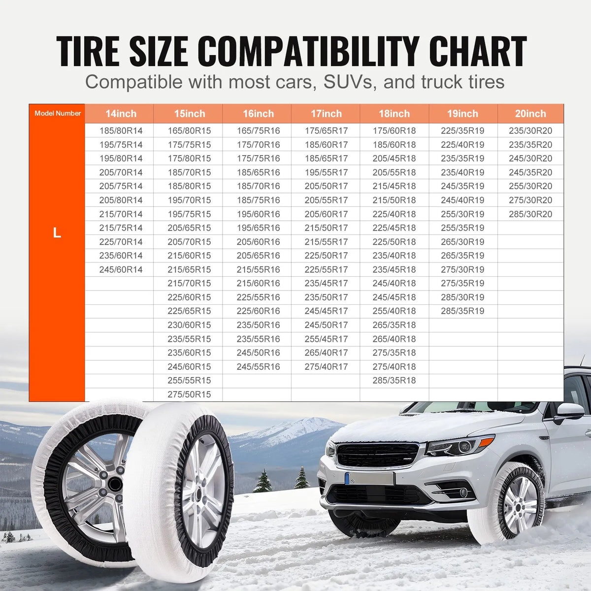 Snow socks, thickened, tyre traction covers, 2 pcs, size L