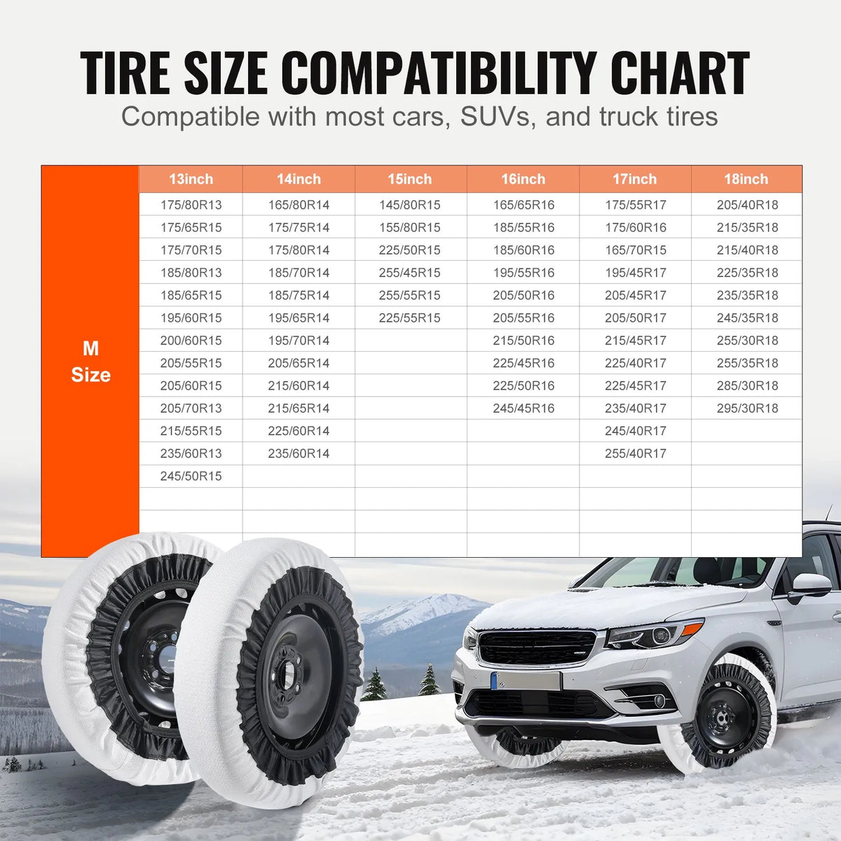 Snow socks medium size, 2 pcs, thickened, tyre traction covers, silver