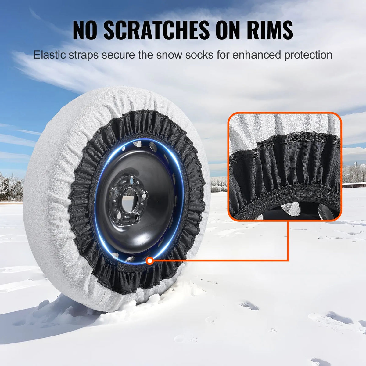 Snow socks medium size, 2 pcs, thickened, tyre traction covers, silver