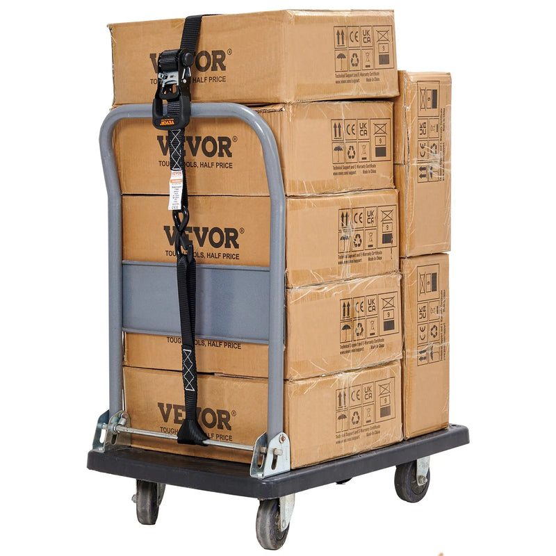 Sprūdrata stiprināšanas siksnas, 4 gab., 2362 kg maksimālā pārraušanas slodze, 40 mm × 2,44 m, ar polsterētiem rokturiem, paredzētas kravas, sadzīves tehnikas, dārza tehnikas un motociklu nostiprināšanai