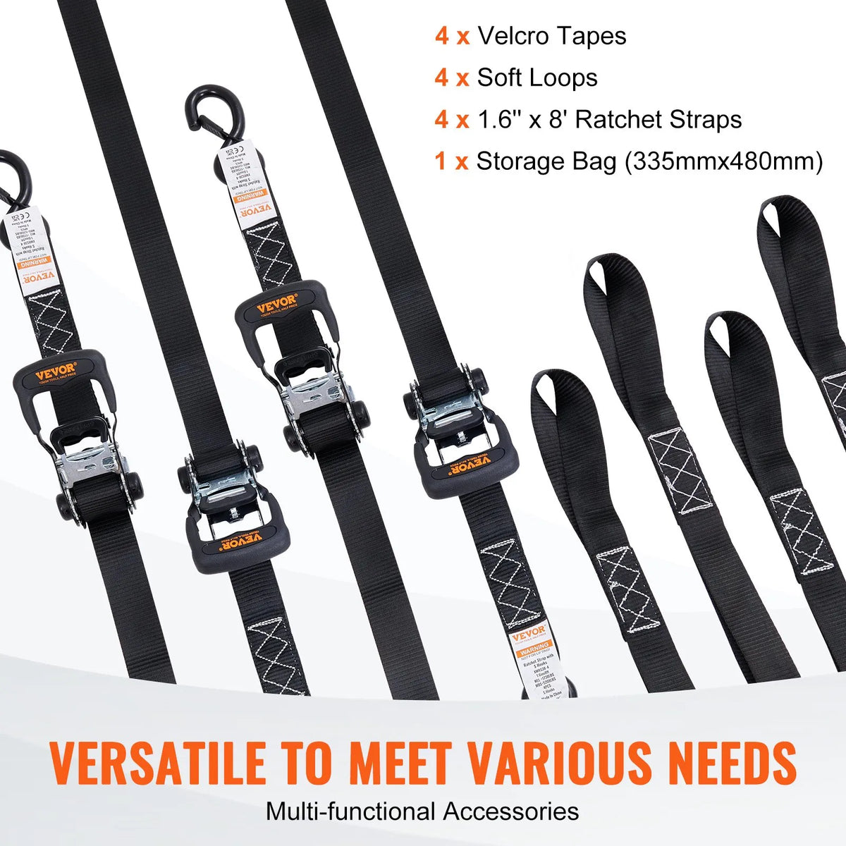 Ratchet Tie-Down Straps, 4 Pieces, 2362 kg Maximum Breaking Load, 40 mm × 2.44 m, with Padded Handles, for Securing Cargo, Appliances, Garden Equipment and Motorcycles