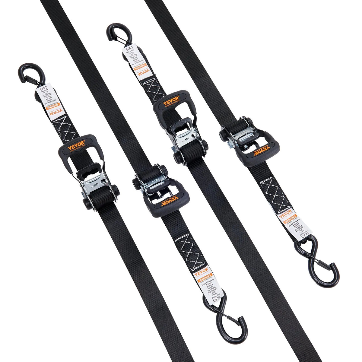 Ratchet Tie-Down Straps, 4 Pieces, 2362 kg Maximum Breaking Load, 40 mm × 2.44 m, with Padded Handles, for Securing Cargo, Appliances, Garden Equipment and Motorcycles