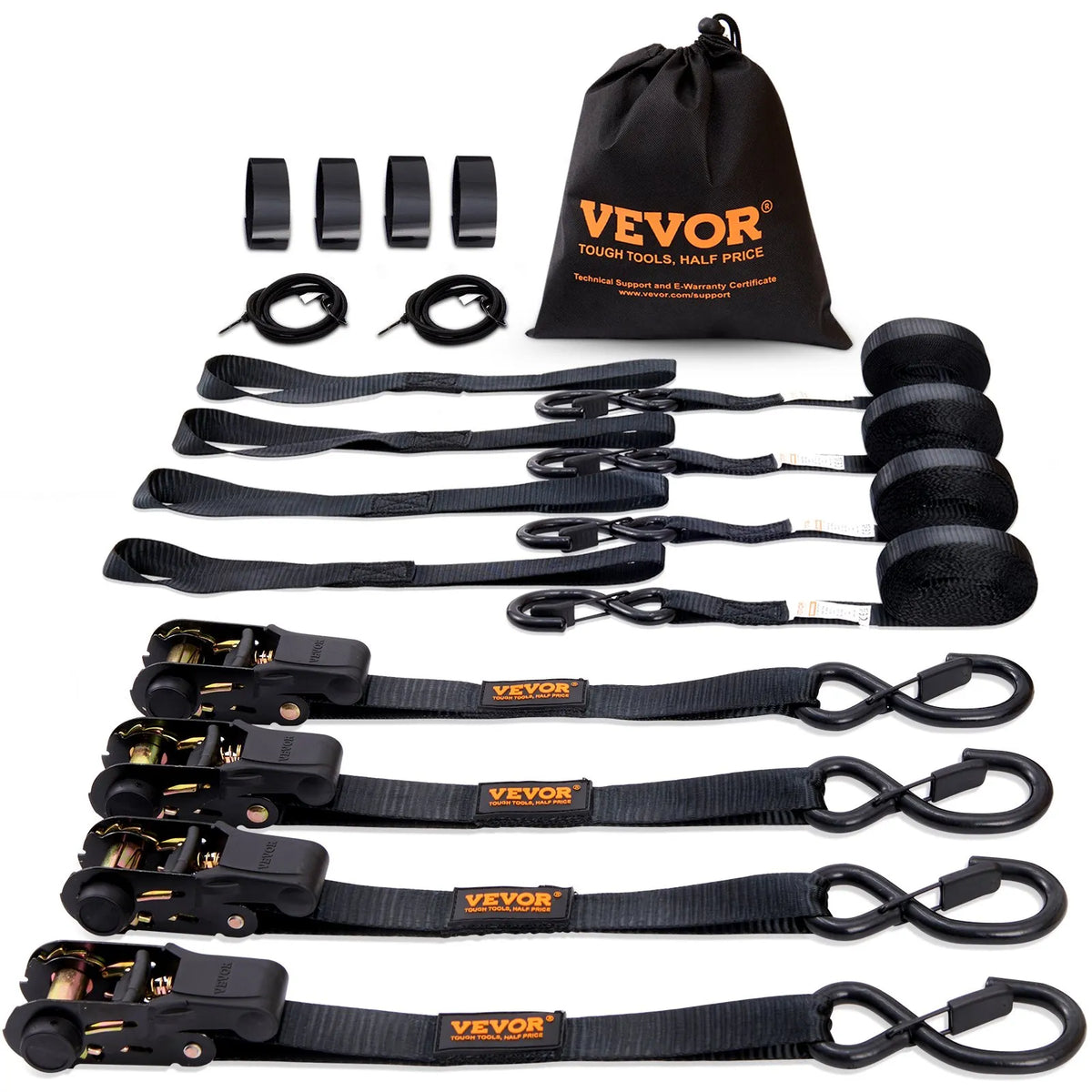 Cargo Lashing Straps with Ratchet Mechanism, 4 Pieces, 1000 kg Maximum Breaking Load, 25 mm × 4.57 m, with Padded Handles, for Securing Cargo, Appliances, Garden Equipment and Motorcycles