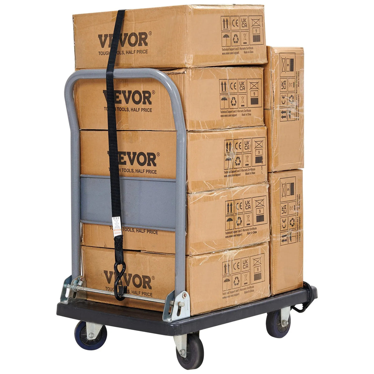Cargo Lashing Straps with Ratchet Mechanism, 4 Pieces, 1000 kg Maximum Breaking Load, 25 mm × 4.57 m, with Padded Handles, for Securing Cargo, Appliances, Garden Equipment and Motorcycles