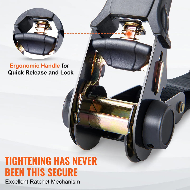 Kravas stiprināšanas siksnas ar sprūdrata mehānismu, 4 gab., 1000 kg maksimālā pārraušanas slodze, 25 mm × 4,57 m, ar polsterētiem rokturiem, paredzētas kravas, sadzīves tehnikas, dārza tehnikas un motociklu nostiprināšanai