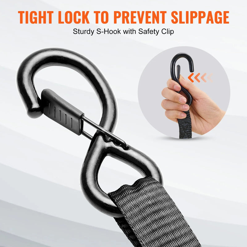 Kravas stiprināšanas siksnas ar sprūdrata mehānismu, 4 gab., 1000 kg maksimālā pārraušanas slodze, 25 mm × 4,57 m, ar polsterētiem rokturiem, paredzētas kravas, sadzīves tehnikas, dārza tehnikas un motociklu nostiprināšanai