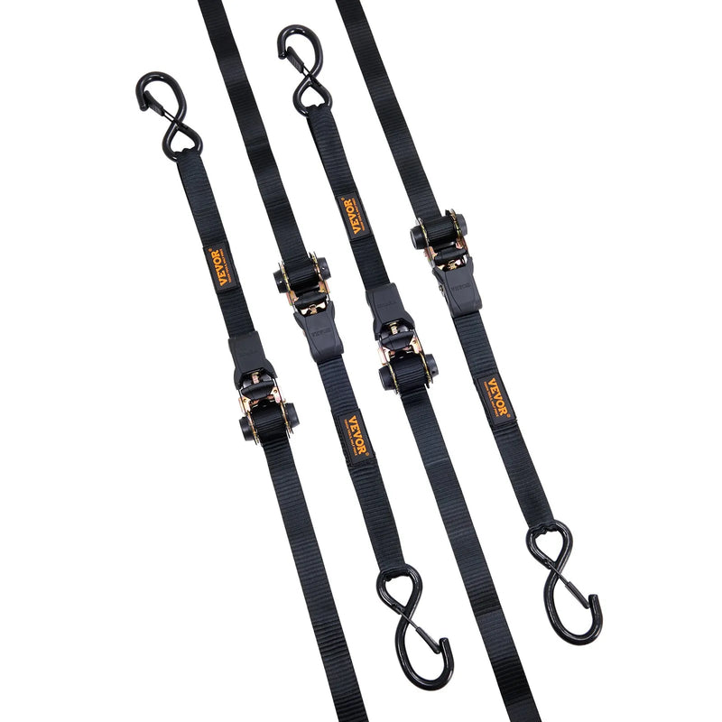 Kravas stiprināšanas siksnas ar sprūdrata mehānismu, 4 gab., 1000 kg maksimālā pārraušanas slodze, 25 mm × 4,57 m, ar polsterētiem rokturiem, paredzētas kravas, sadzīves tehnikas, dārza tehnikas un motociklu nostiprināšanai