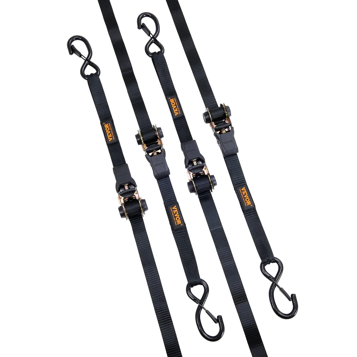 Cargo Lashing Straps with Ratchet Mechanism, 4 Pieces, 1000 kg Maximum Breaking Load, 25 mm × 4.57 m, with Padded Handles, for Securing Cargo, Appliances, Garden Equipment and Motorcycles