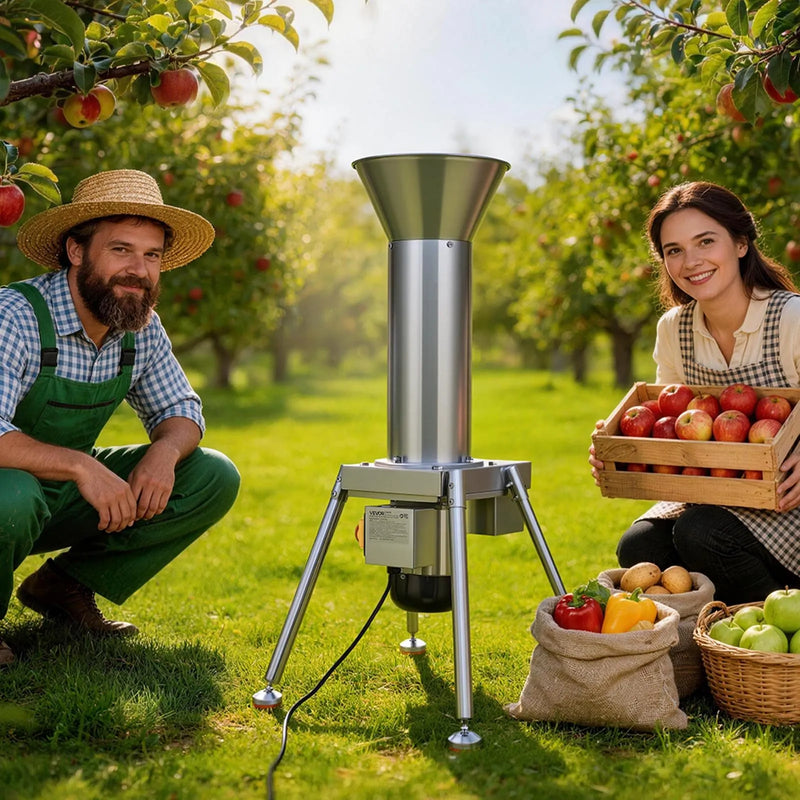 VEVOR elektriskais augļu smalcinātājs 1100 W ar SUS304 nerūsējošo tēraudu, līdz 80 mm augļiem, 164 kg/h jauda sidra spiedei āboliem, bumbieriem un dārzeņiem