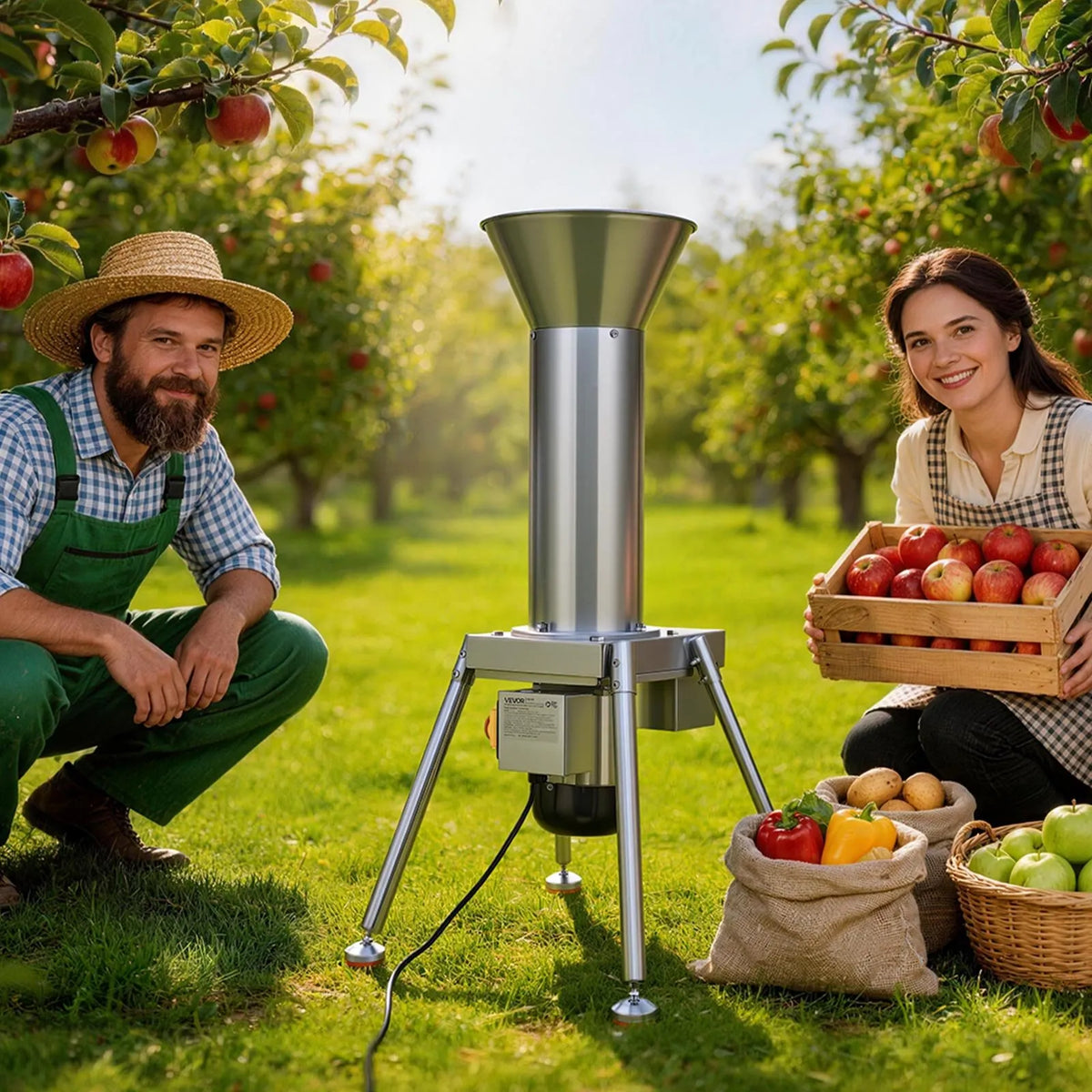 VEVOR elektriskais augļu smalcinātājs 1100 W ar SUS304 nerūsējošo tēraudu, līdz 80 mm augļiem, 164 kg/h jauda sidra spiedei āboliem, bumbieriem un dārzeņiem - ZEMLETES.LV