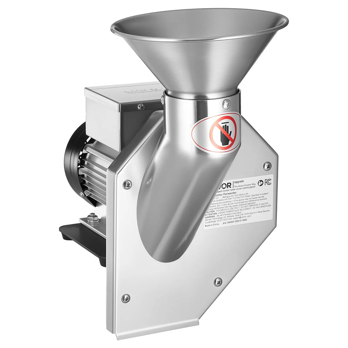 VEVOR elektriskais augļu smalcinātājs 550 W ar SUS304 nerūsējošo tēraudu, līdz 70 mm augļiem, 60 kg/h jauda sidra spiedei āboliem, bumbieriem un dārzeņiem - ZEMLETES.LV