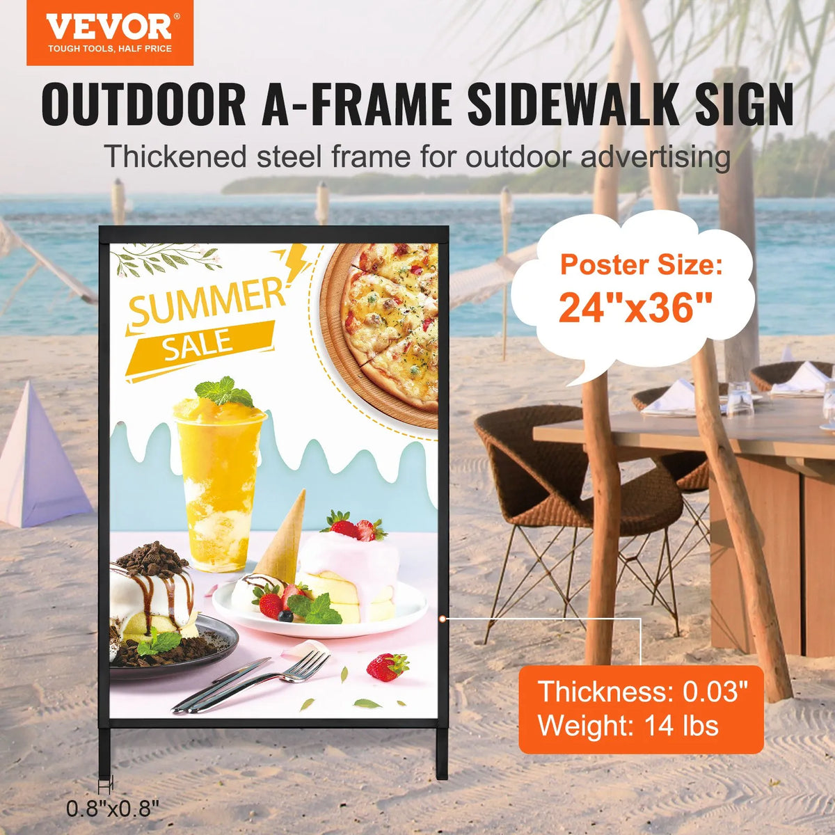 VEVOR A-Frame Pavement Sign 61 × 91 cm, Durable Double-Sided Foldable Sandwich Board Poster Holder with Sliding Frame, Steel Outdoor Advertising Stand for Business Street Signage (Frame Only)
