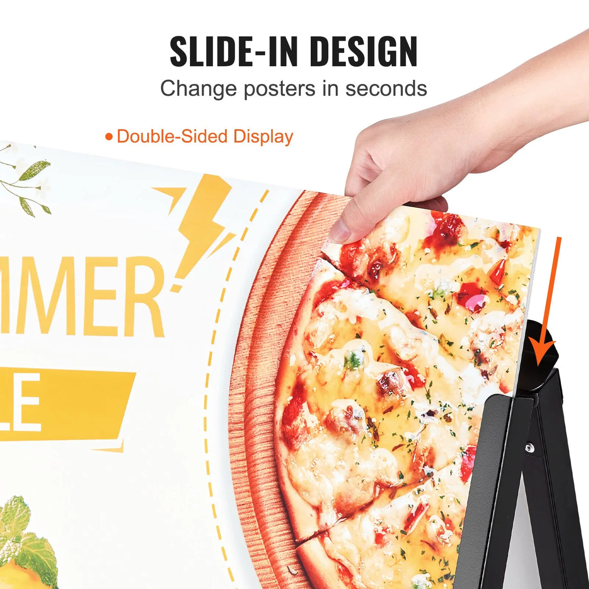 VEVOR A-Frame Pavement Sign 61 × 91 cm, Durable Double-Sided Foldable Sandwich Board Poster Holder with Sliding Frame, Steel Outdoor Advertising Stand for Business Street Signage (Frame Only)