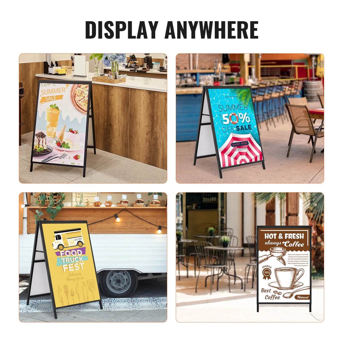 VEVOR A-Frame Pavement Sign 61 × 91 cm, Durable Double-Sided Foldable Sandwich Board Poster Holder with Sliding Frame, Steel Outdoor Advertising Stand for Business Street Signage (Frame Only)