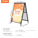 VEVOR A-tipa ietves reklāmas statīvs 61 × 91 cm, izturīgs divpusējs salokāms “sandwich” tipa plakātu turētājs ar iestumjamu rāmi, tērauda āra reklāmas statīvs uzņēmumu ielu reklāmai (tikai rāmis)