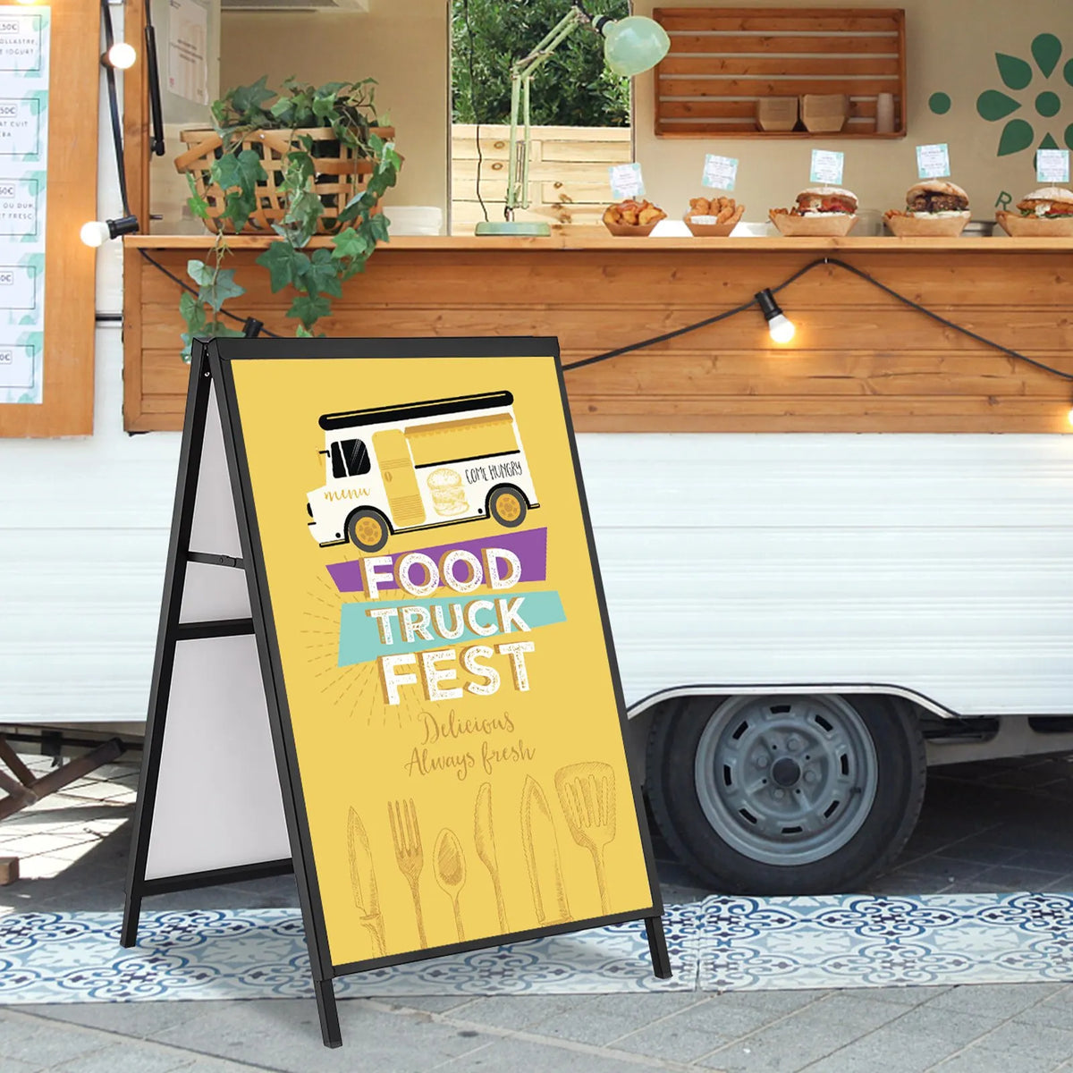 VEVOR A-Frame Pavement Sign 61 × 91 cm, Durable Double-Sided Foldable Sandwich Board Poster Holder with Sliding Frame, Steel Outdoor Advertising Stand for Business Street Signage (Frame Only)