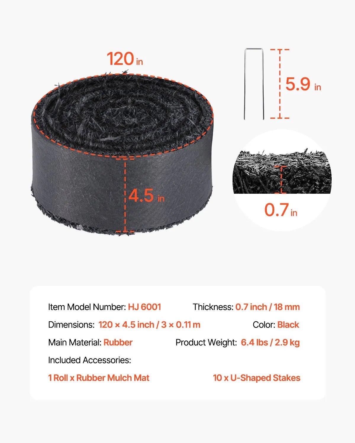 VEVOR gumijas mulča ainavu labiekārtošanai, pārstrādātas gumijas mulčas paklājs 3048 x 114 mm, pastāvīgs gumijas celiņš, dabīga izskata melna mulčas dārza apmale augiem, dārzeņiem un ziedu dārza barjerai - ZEMLETES.LV